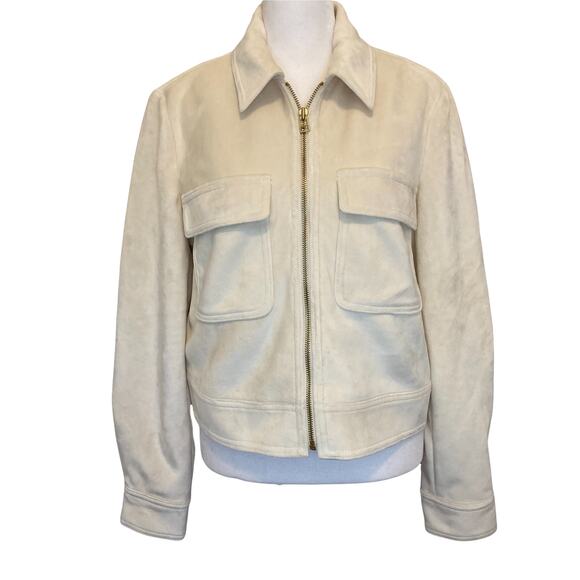 nwt Nine West Velvet Bomber Jacket size M Winter White Moto Pockets Short - Picture 7 of 7